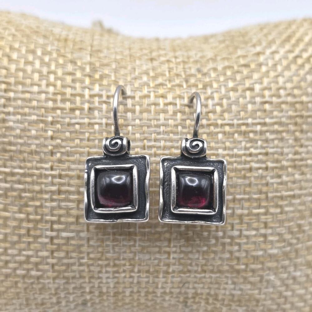 SILPADA 925 Sterling Silver Oxidized Garnet Cabochon Hook Earrings W1052 EUC